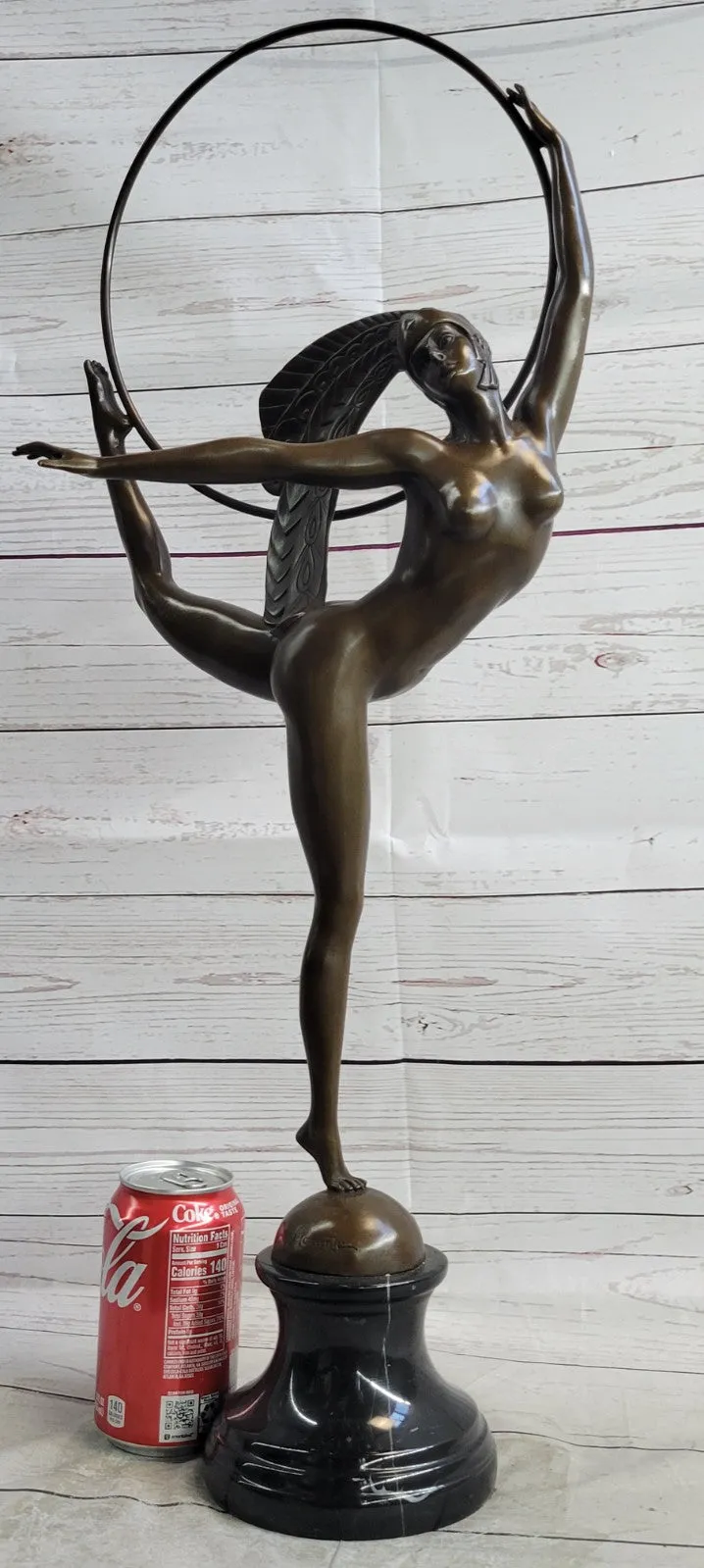 FRENCH SIGNED MORANTE HOOP DANCER BRONZE SCULPTURE ART DECO MARBLE BASE FIGURINE