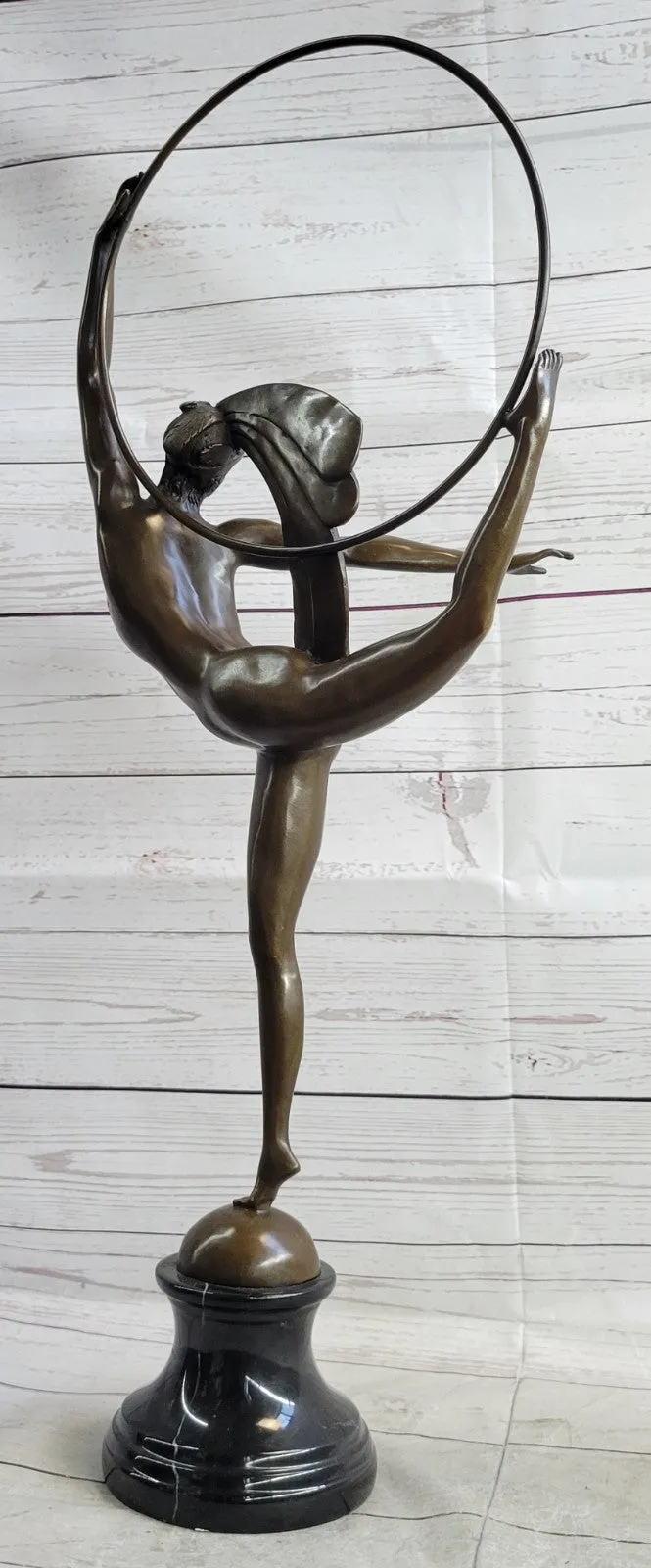 FRENCH SIGNED MORANTE HOOP DANCER BRONZE SCULPTURE ART DECO MARBLE BASE FIGURINE