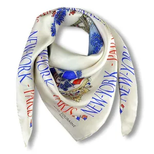 FRENCH SILK SCARF - PARIS NEW YORK - Cloudy White - 36x36"