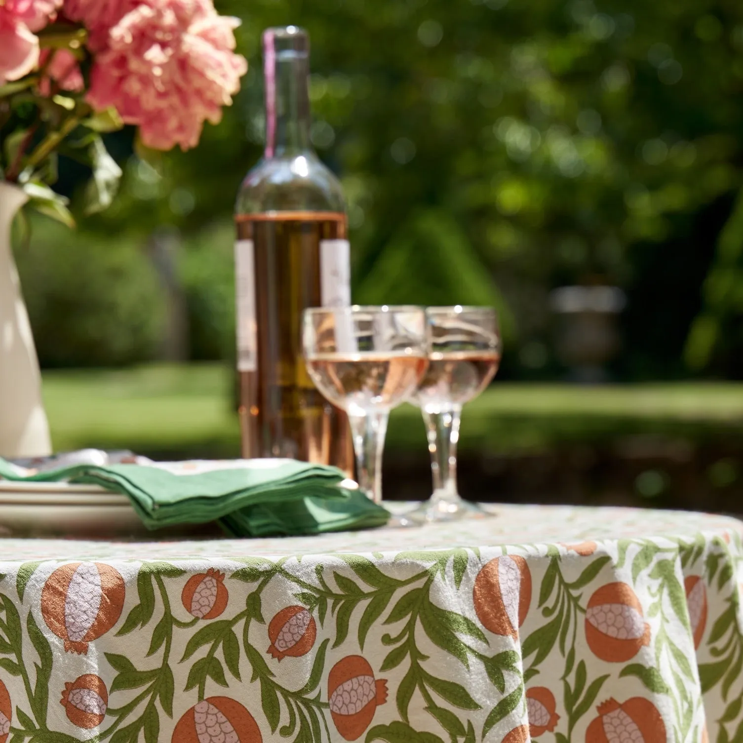 French Tablecloth Grenadine Orange & Green