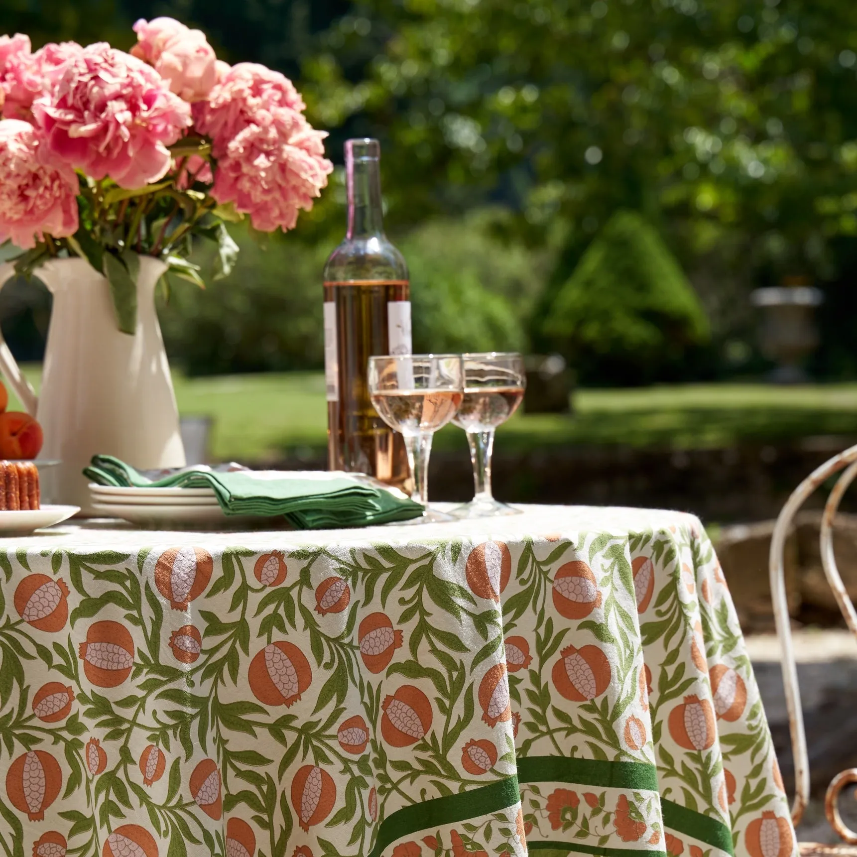 French Tablecloth Grenadine Orange & Green