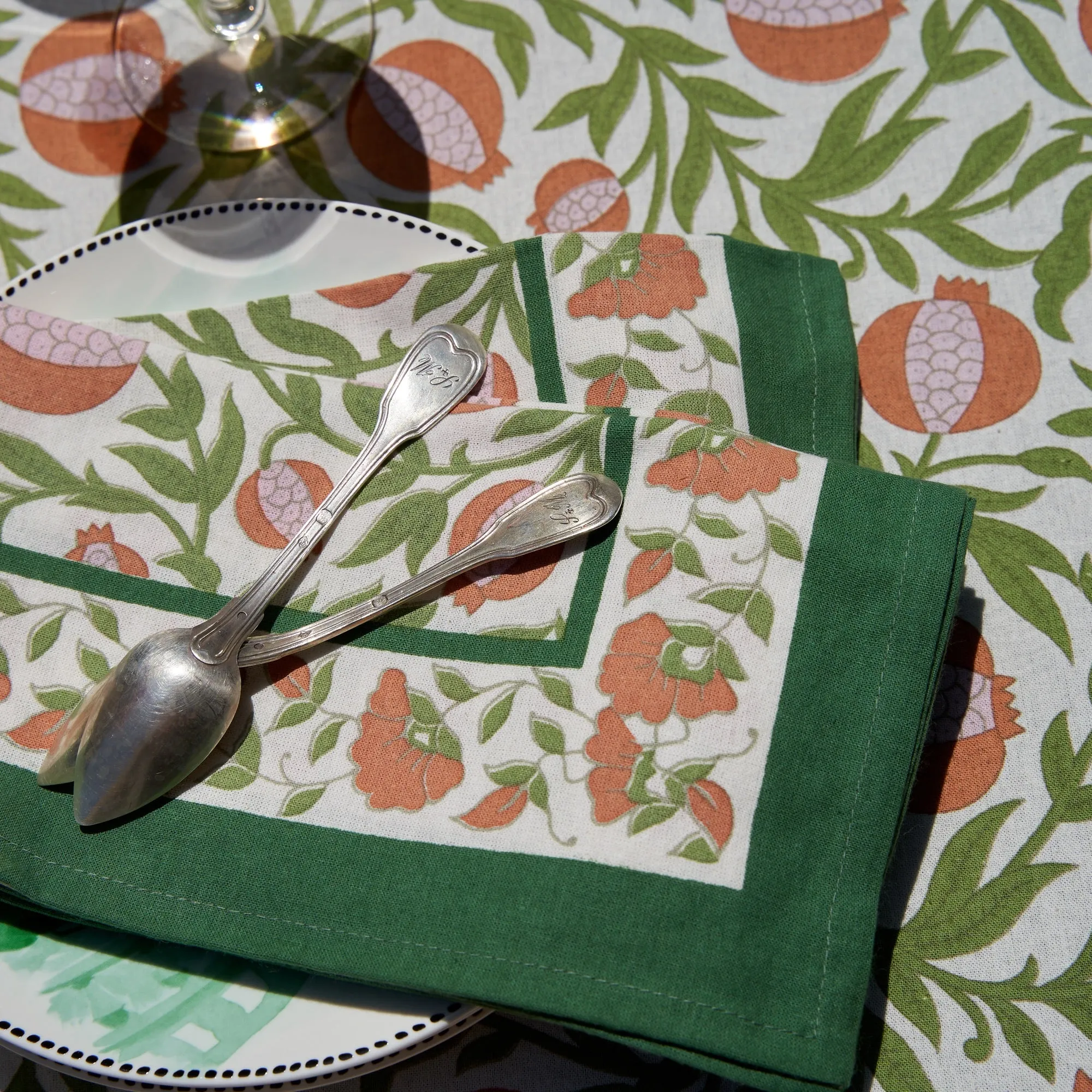 French Tablecloth Grenadine Orange & Green