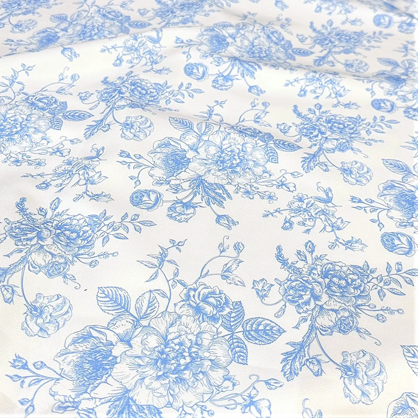 French Toile (Poly Print) Table Linen in Lt Blue