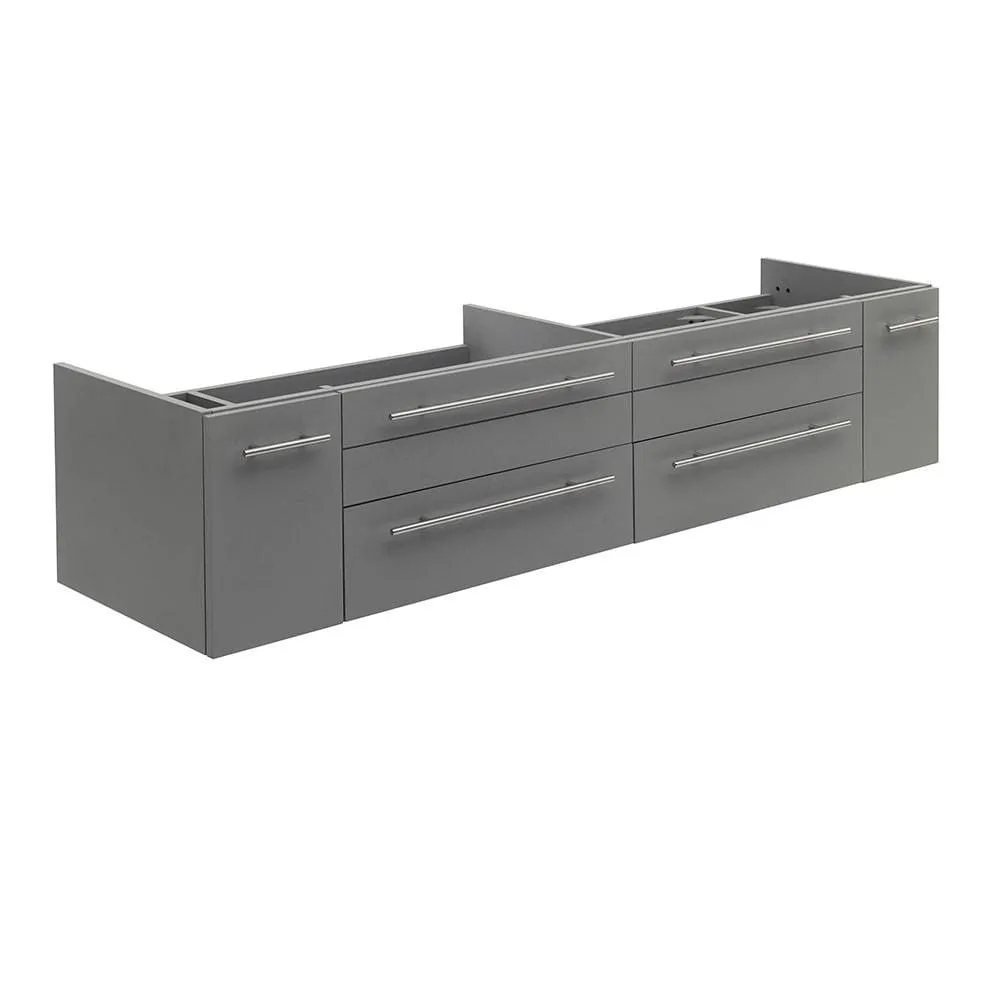 Fresca FCB6172GR-UNS Lucera 72" Gray Wall Hung Double Undermount Sink Modern Bathroom Cabinet