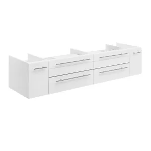 Fresca FCB6172WH-VSL Lucera 72" White Wall Hung Double Vessel Sink Modern Bathroom Cabinet