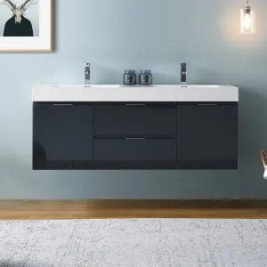 Fresca FCB8360GG-D-I Valencia 60" Dark Slate Gray Wall Hung Double Sink Modern Bathroom Vanity