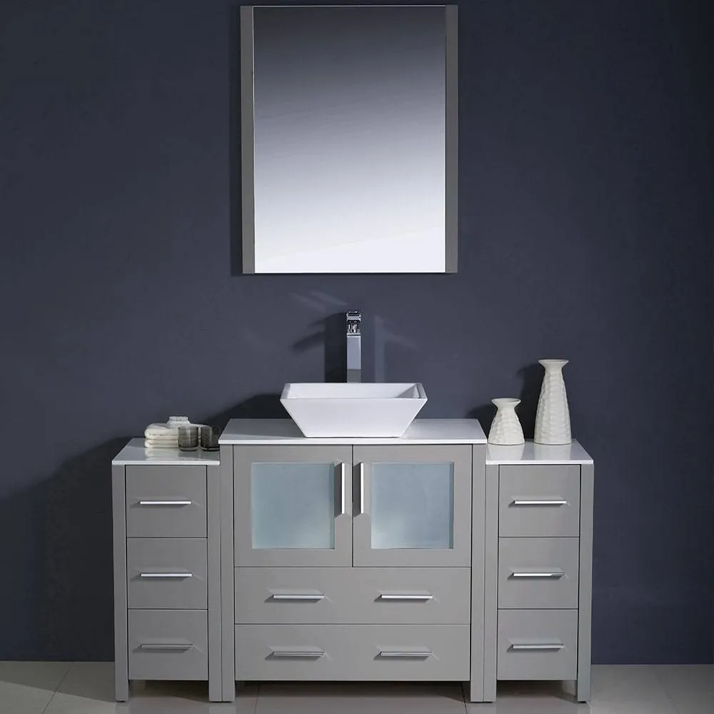 Fresca FVN62-123012GR-VSL Torino 54" Grey Modern Bathroom Vanity with 2 Side Cabinets & Vessel Sink