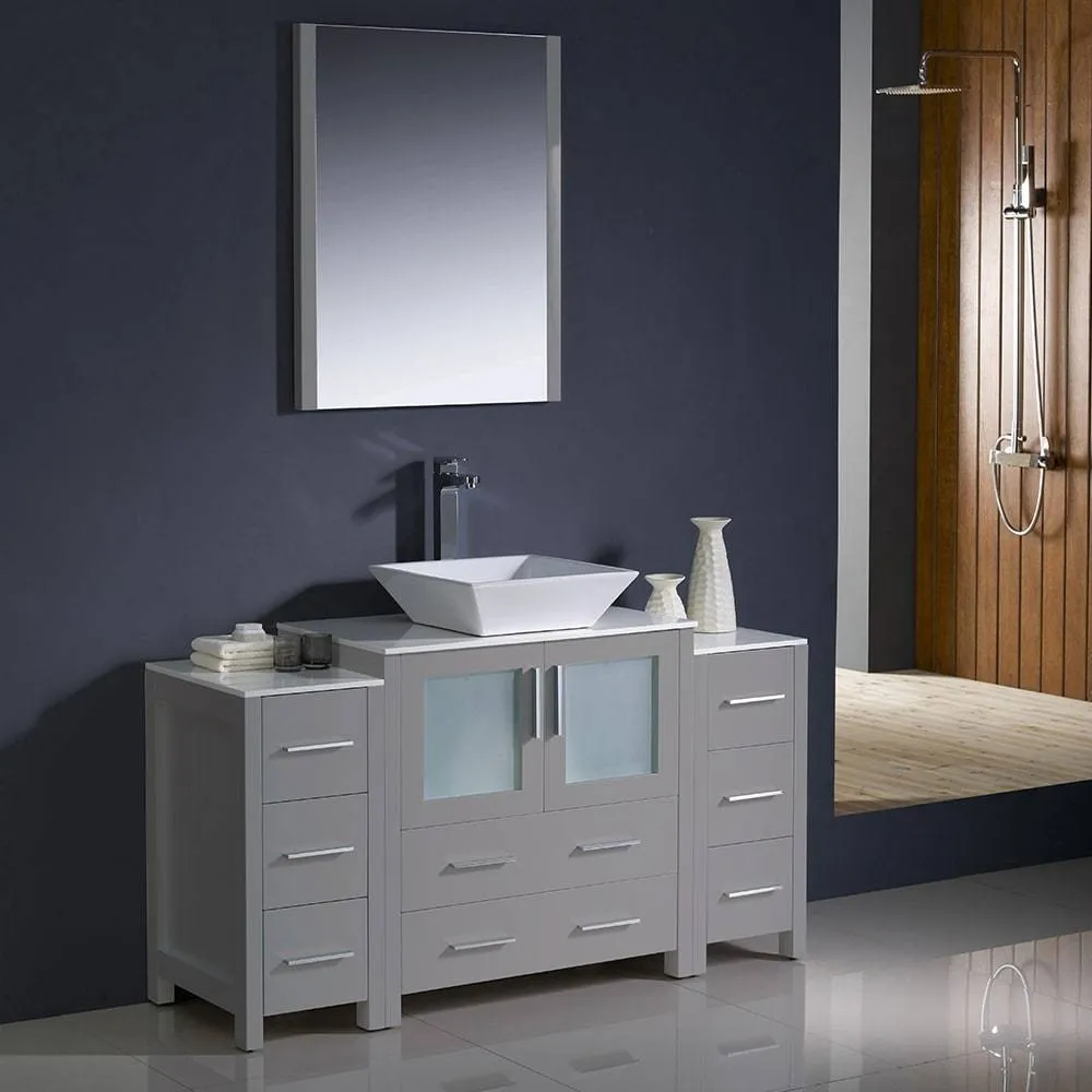 Fresca FVN62-123012GR-VSL Torino 54" Grey Modern Bathroom Vanity with 2 Side Cabinets & Vessel Sink