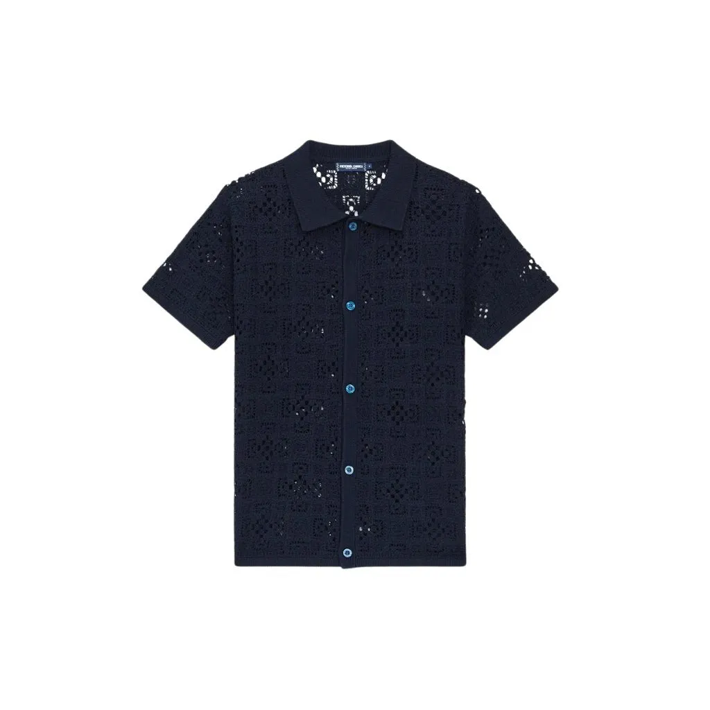 FRESCOBAL CARIOCA Crochet Button Shirt NAVY