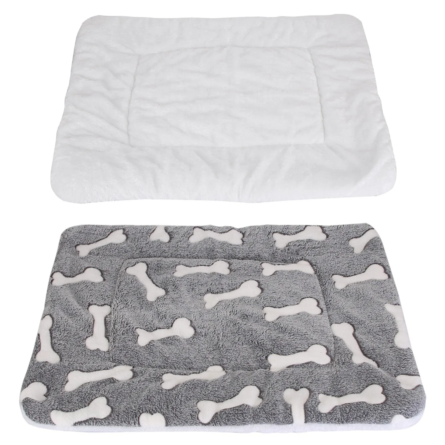 Fresh Fab Finds Dog Bed Mat Comfortable Flannel Dog Crate Pad Reversible Cushion Carpet Machine Washable Pet Bed Liner with Bone Patterns Dual-Side Usage for M/L/XL D