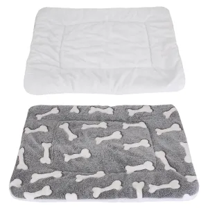 Fresh Fab Finds Dog Bed Mat Comfortable Flannel Dog Crate Pad Reversible Cushion Carpet Machine Washable Pet Bed Liner with Bone Patterns Dual-Side Usage for M/L/XL D