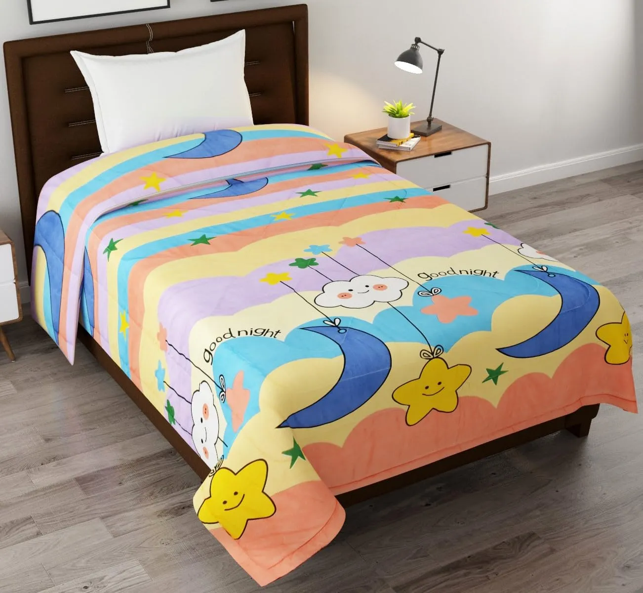 FRESH FROM LOOM Single Bed Kids Bed Blanket | Cartoon Printed Dohar for Kids Boy & Girls | Glace Cotton Soft Children Comforters | Summer & Winter Blanket (60x90 Inches | Gud Night Multi Color)