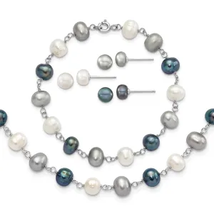 Fresh Water Pearl Necklace Bracelet 3pc Earring