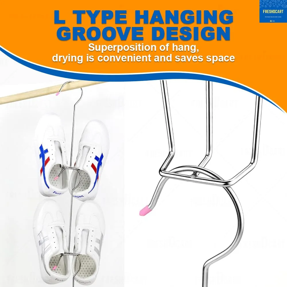 FreshDcart Stainless Steel Shoe Hanger Drying Rack Drying Shoes Stand Multi-Functional with Double Hook Design Drying for Shoes, Sneakers, Boots (Pack of 2)