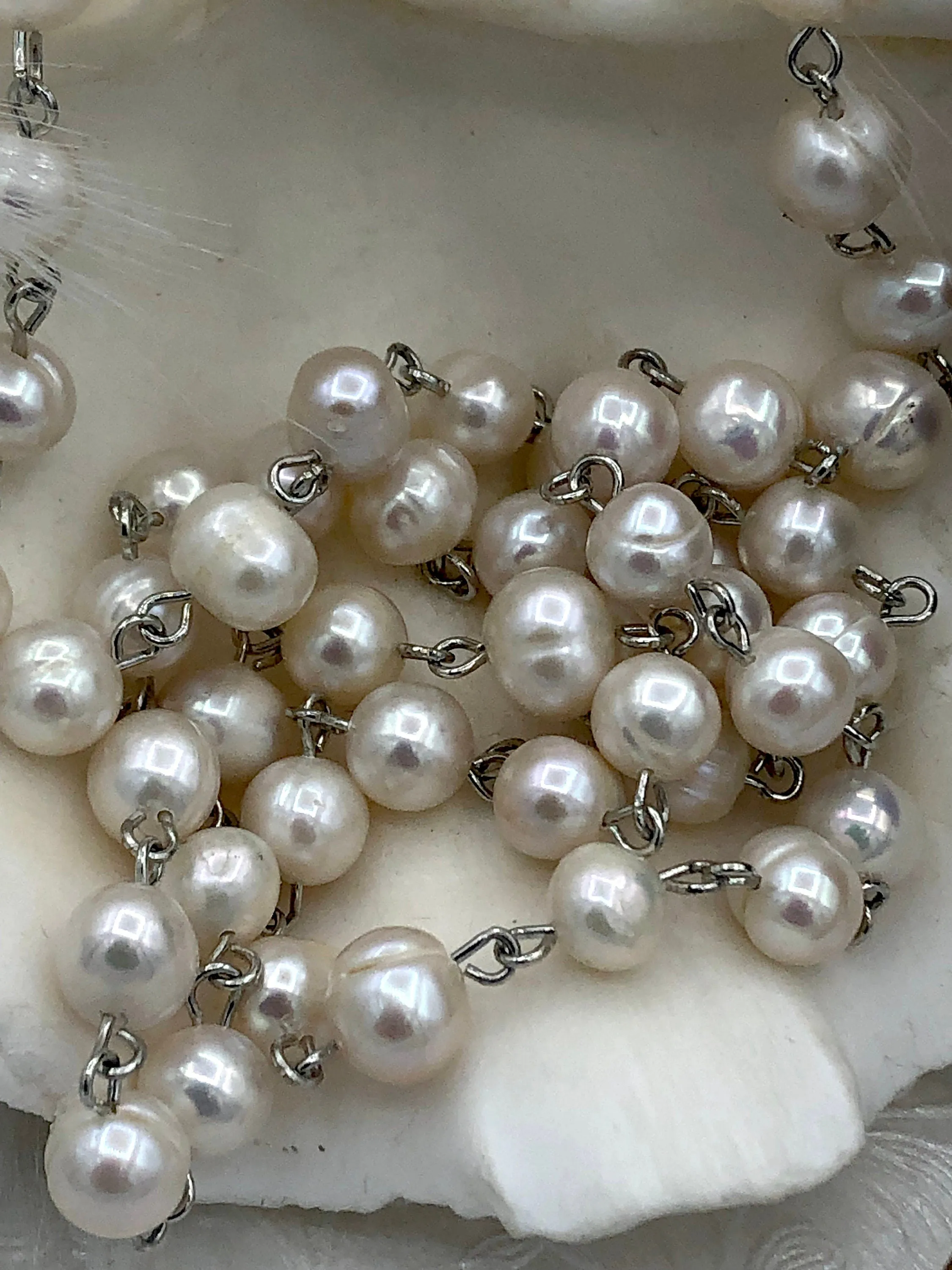 Freshwater AA  9mm White Near Round Freshwater Pearl Beaded Rosary Chain, Natural Freshwater Pearl ,Pearl Chain, Pearl,High Luster,Fast Ship