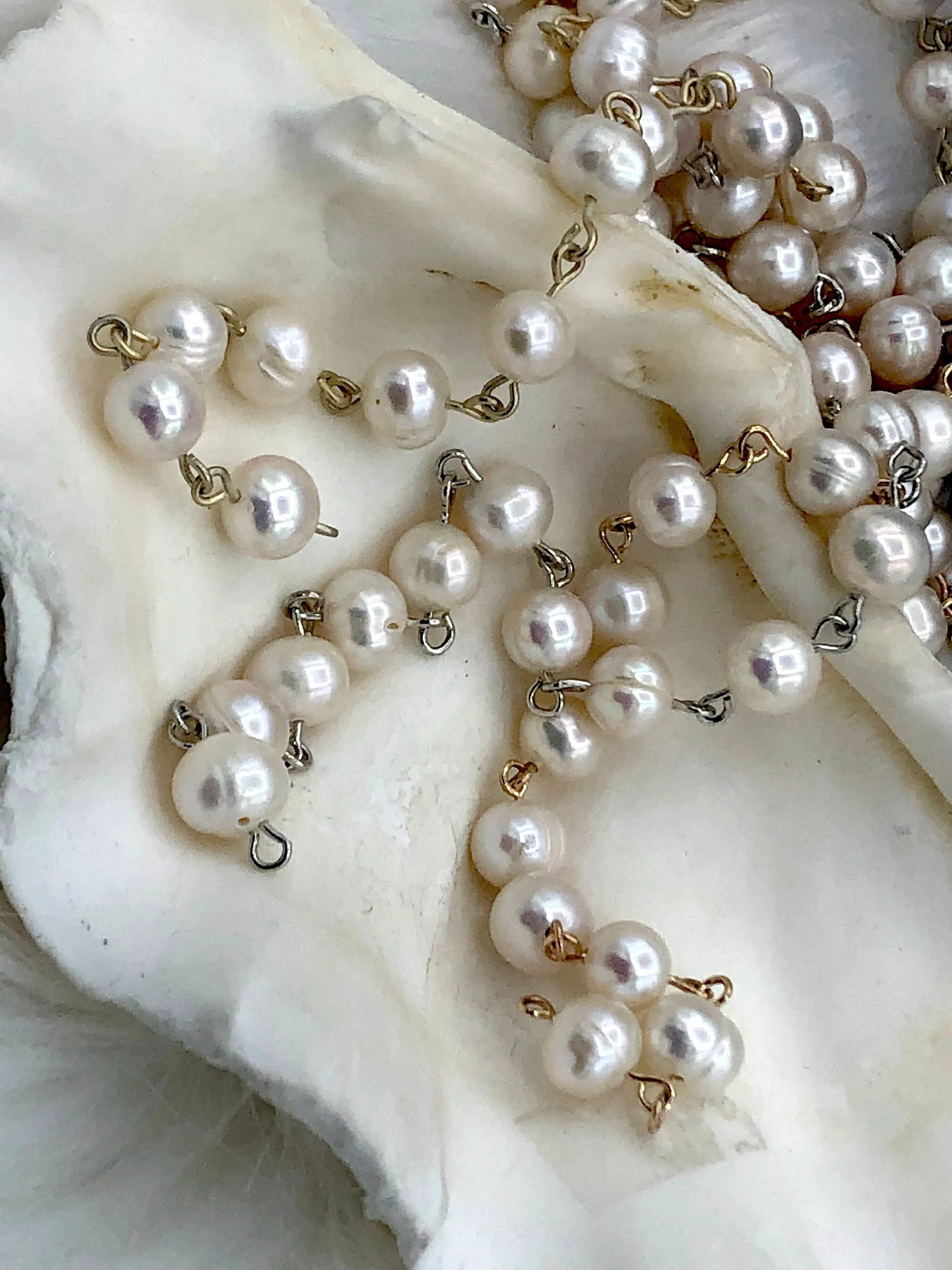 Freshwater AA  9mm White Near Round Freshwater Pearl Beaded Rosary Chain, Natural Freshwater Pearl ,Pearl Chain, Pearl,High Luster,Fast Ship