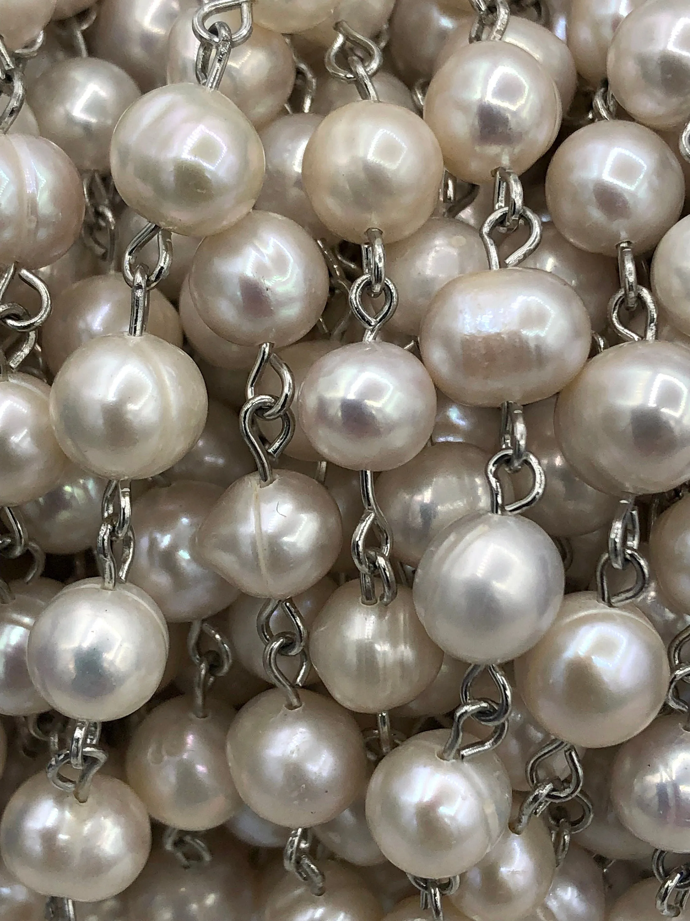 Freshwater AA  9mm White Near Round Freshwater Pearl Beaded Rosary Chain, Natural Freshwater Pearl ,Pearl Chain, Pearl,High Luster,Fast Ship