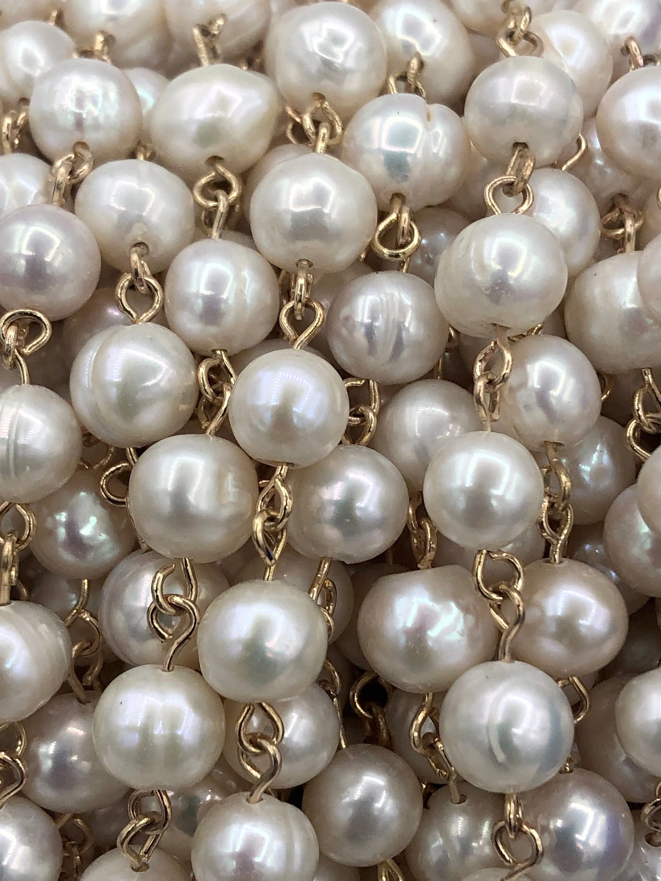 Freshwater AA  9mm White Near Round Freshwater Pearl Beaded Rosary Chain, Natural Freshwater Pearl ,Pearl Chain, Pearl,High Luster,Fast Ship