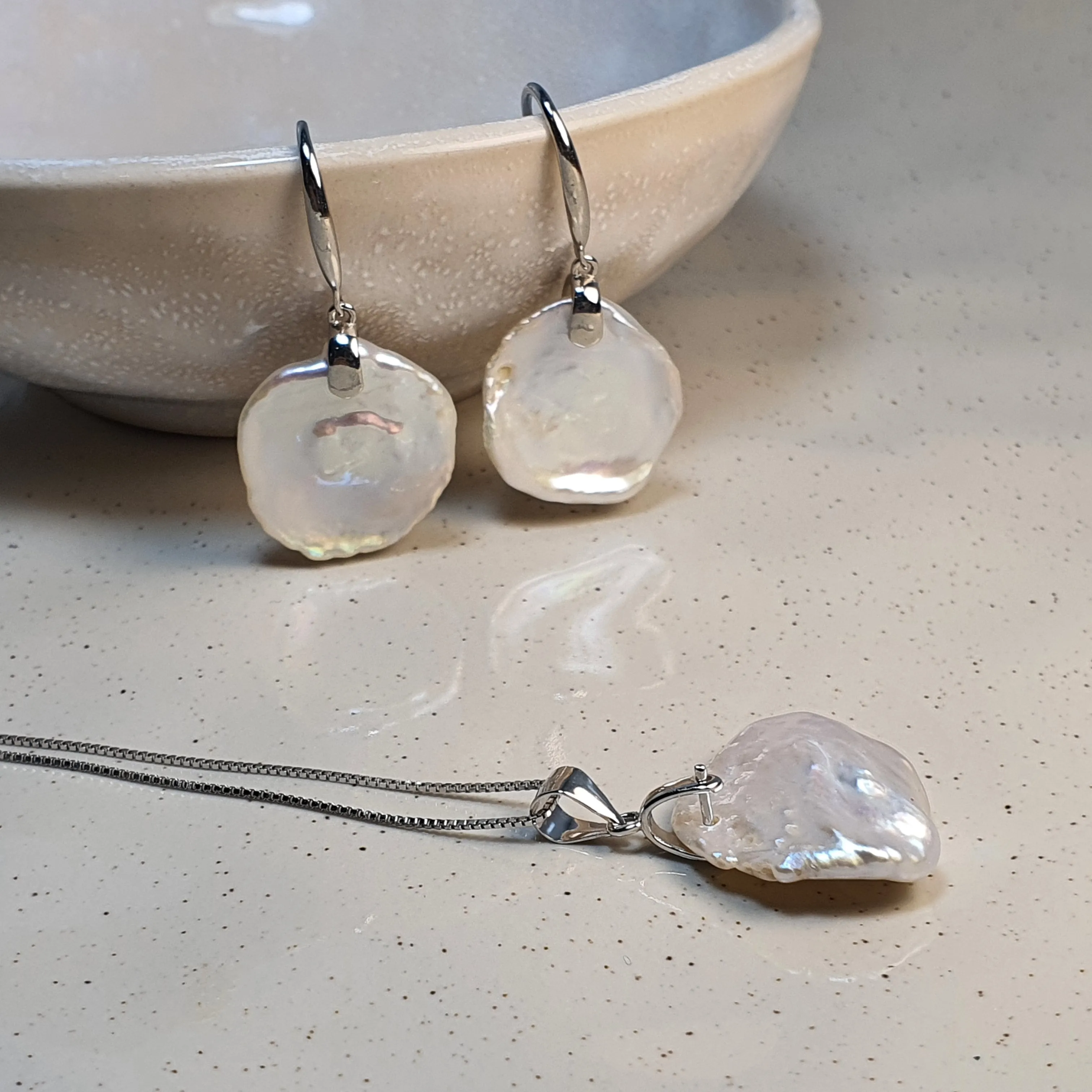 Freshwater keshi Pearl Set, Sterling Silver