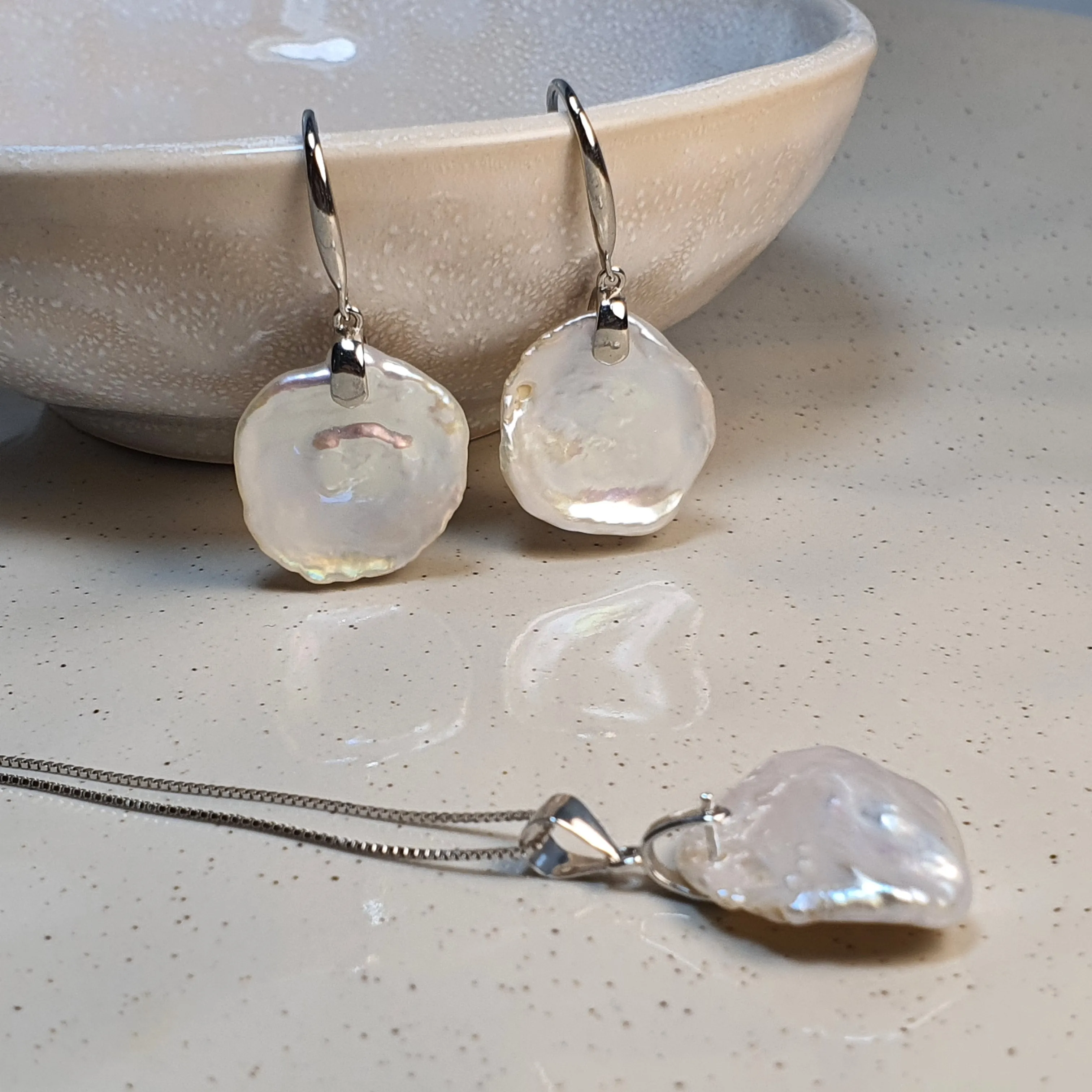 Freshwater keshi Pearl Set, Sterling Silver