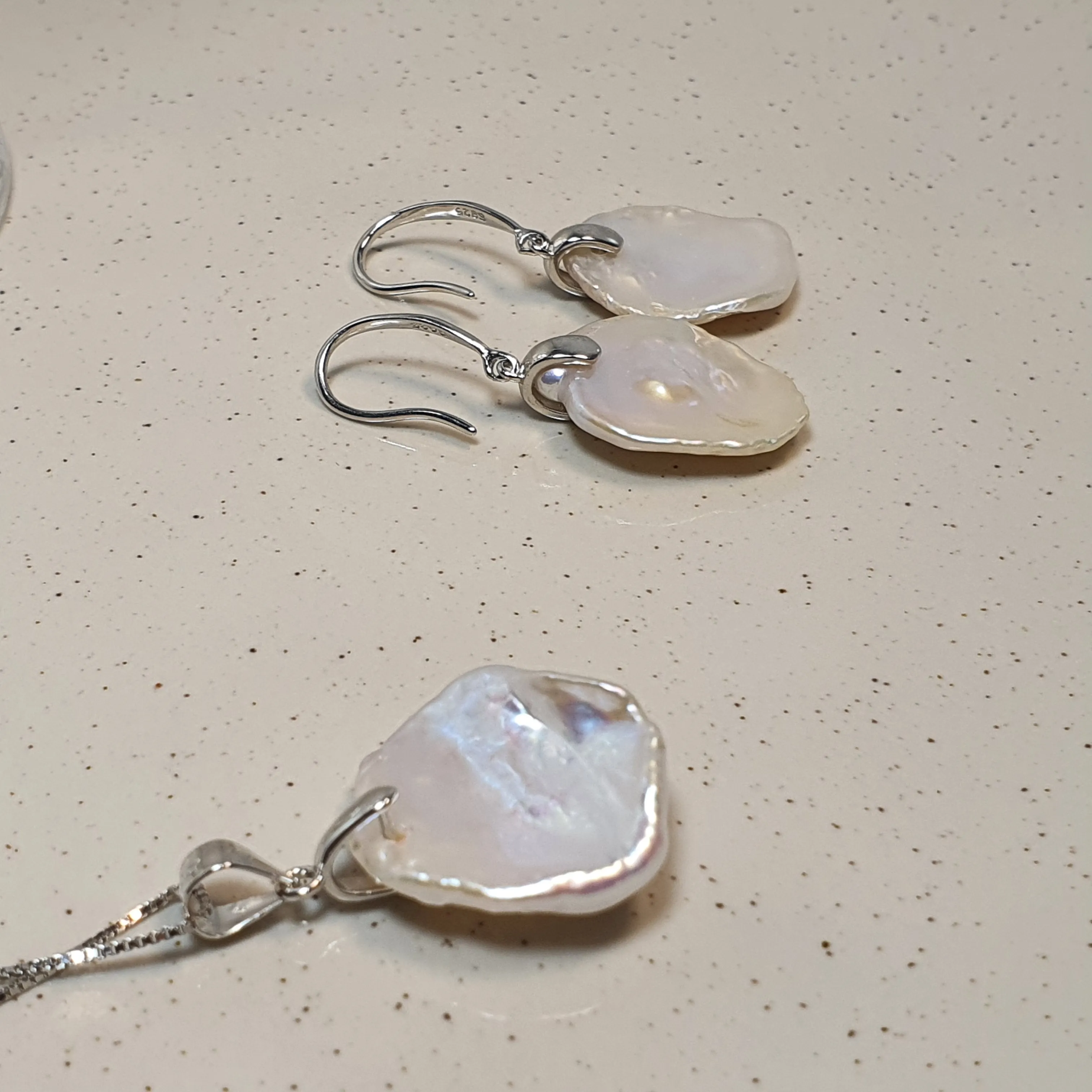 Freshwater keshi Pearl Set, Sterling Silver