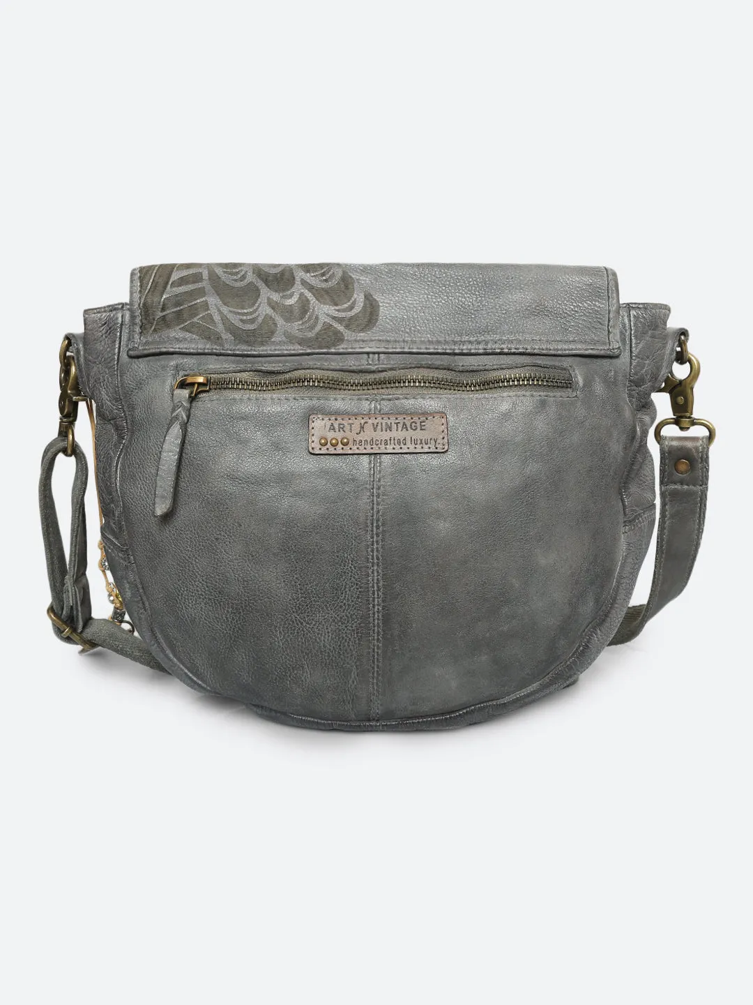 Fresia: Grey Leather Laser Cross Body