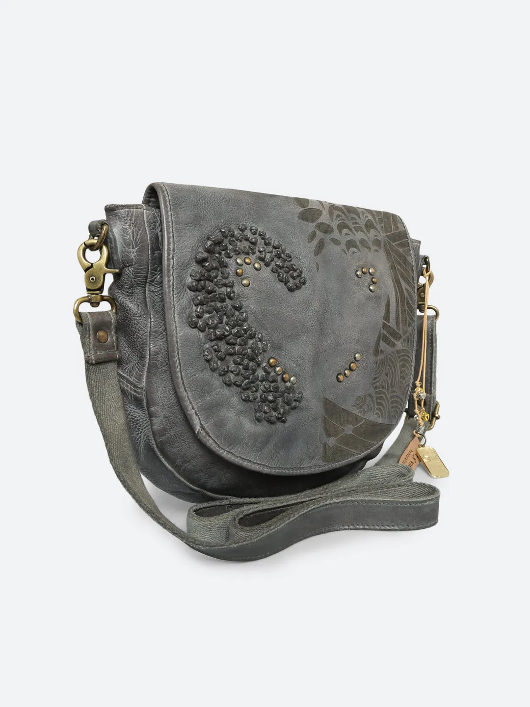 Fresia: Grey Leather Laser Cross Body