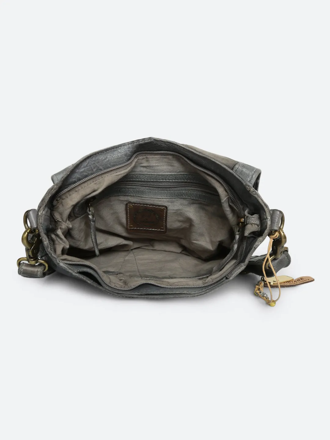 Fresia: Grey Leather Laser Cross Body