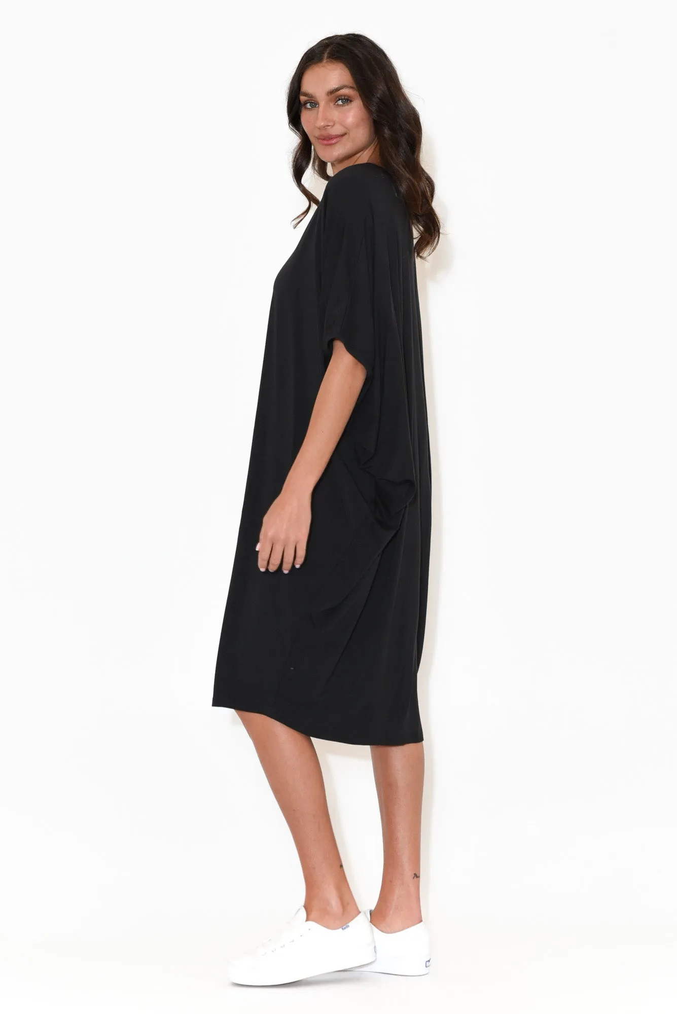 Freya Black Bamboo Batwing Dress