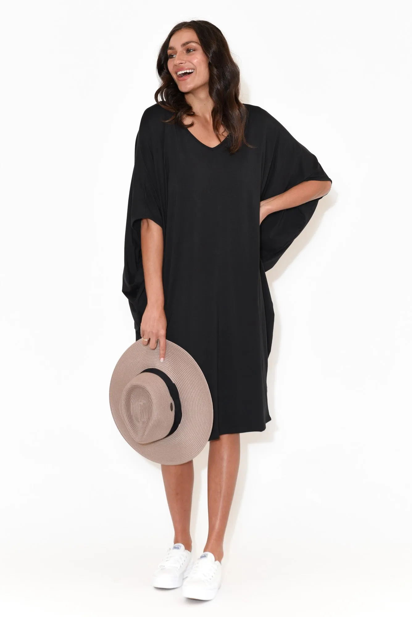 Freya Black Bamboo Batwing Dress