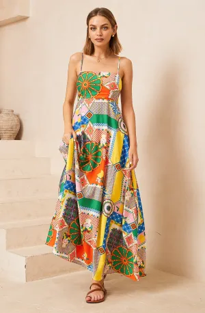 Frida Multi Color Print Maxi  Dress