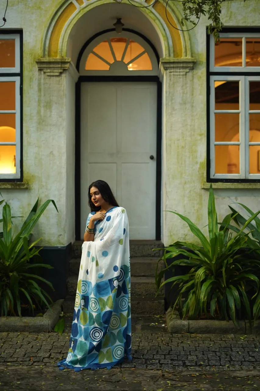 FRIDA'S GEOMETRIC GARDEN - Mul Cotton Saree