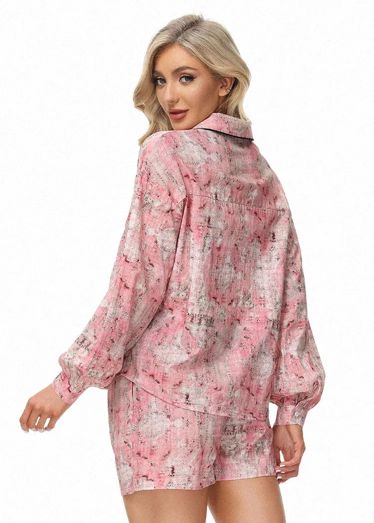 Frieeah Floral Printed Rose Fiber Pajamas