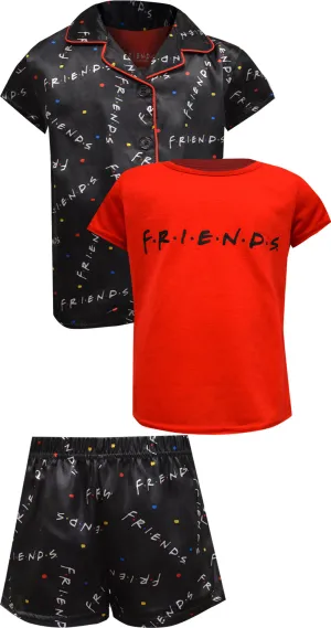 Friends the TV Series Central Perk Girls Satin Shortie 3 Pc Pajama