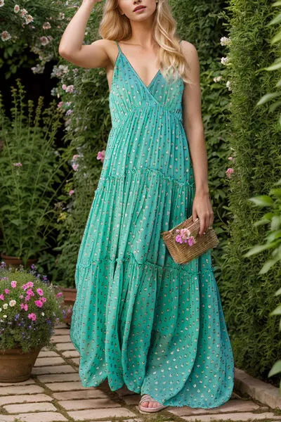 Frill Trim Tassel Tie Back Beach Maxi Dress