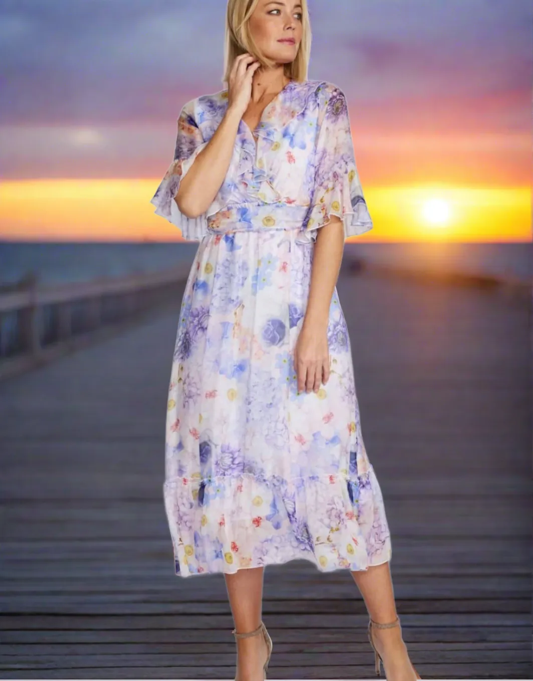 Frilled Crossover Neckline Dress - White Jacaranda