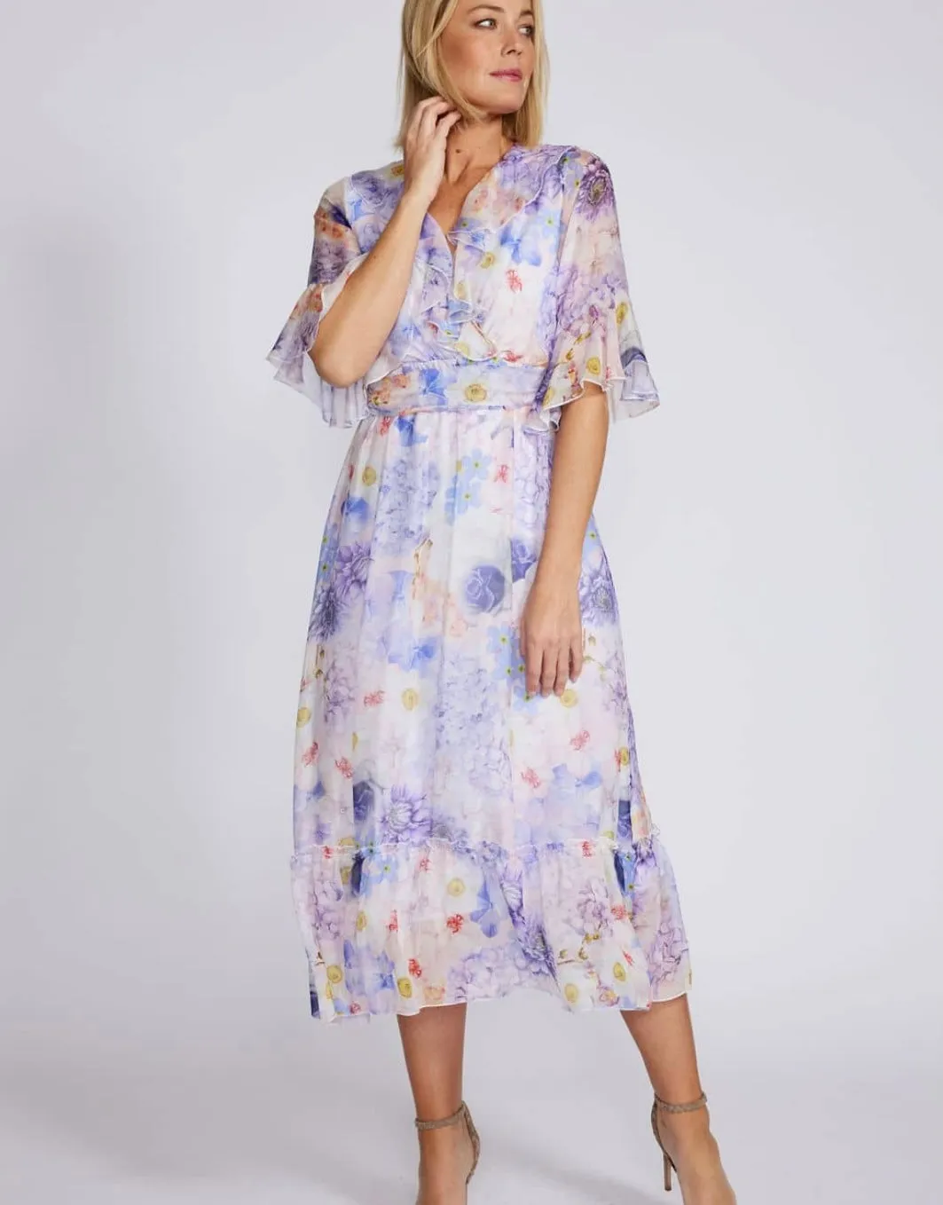 Frilled Crossover Neckline Dress - White Jacaranda