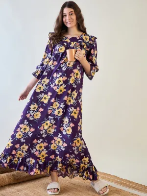 Frilled Purple Charming Night Dress