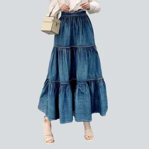 Frills long jeans skirt