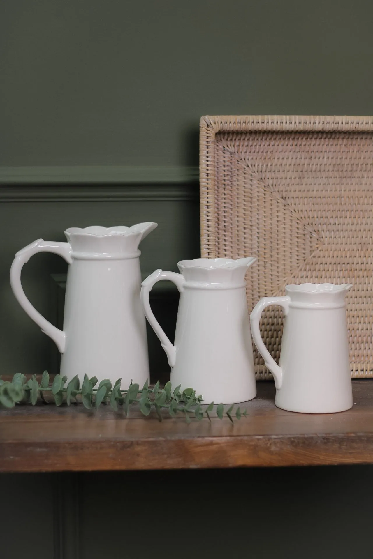 Frilly Edge White Ceramic Jugs | Set of 3