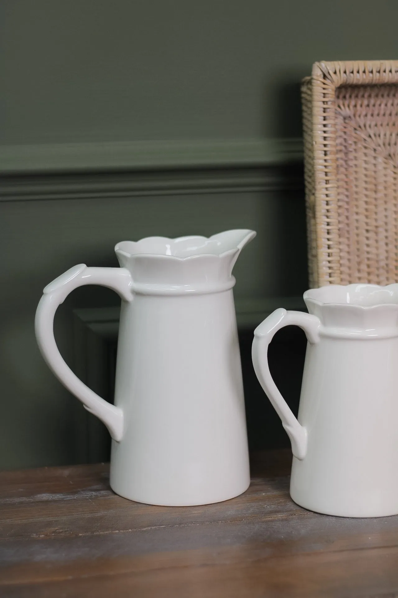 Frilly Edge White Ceramic Jugs | Set of 3