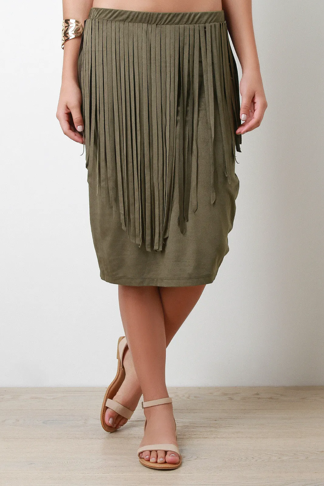 Fringe Tier Suede Skirt