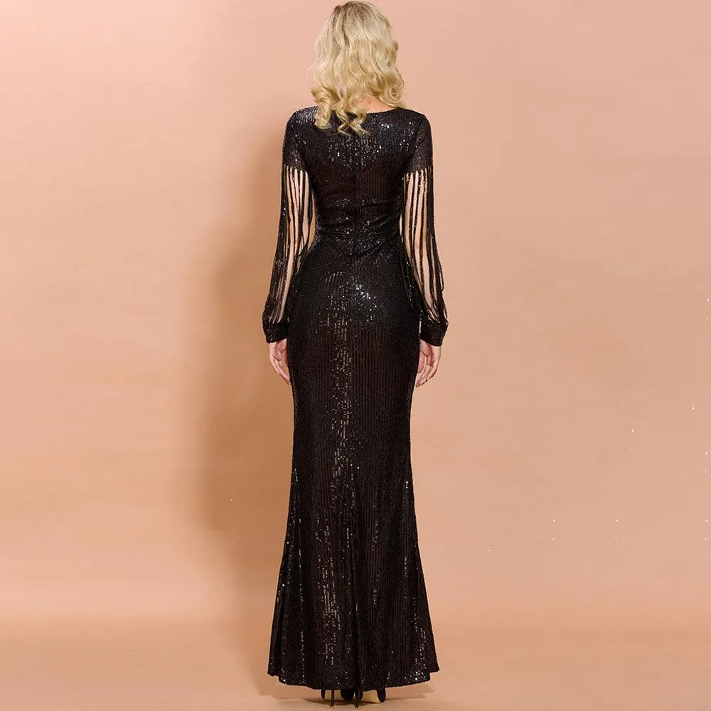 Fringed Sleeves Elegant Sequin Dress