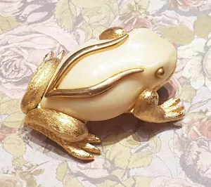 Frog Brooch by Sphinx Cream Gold