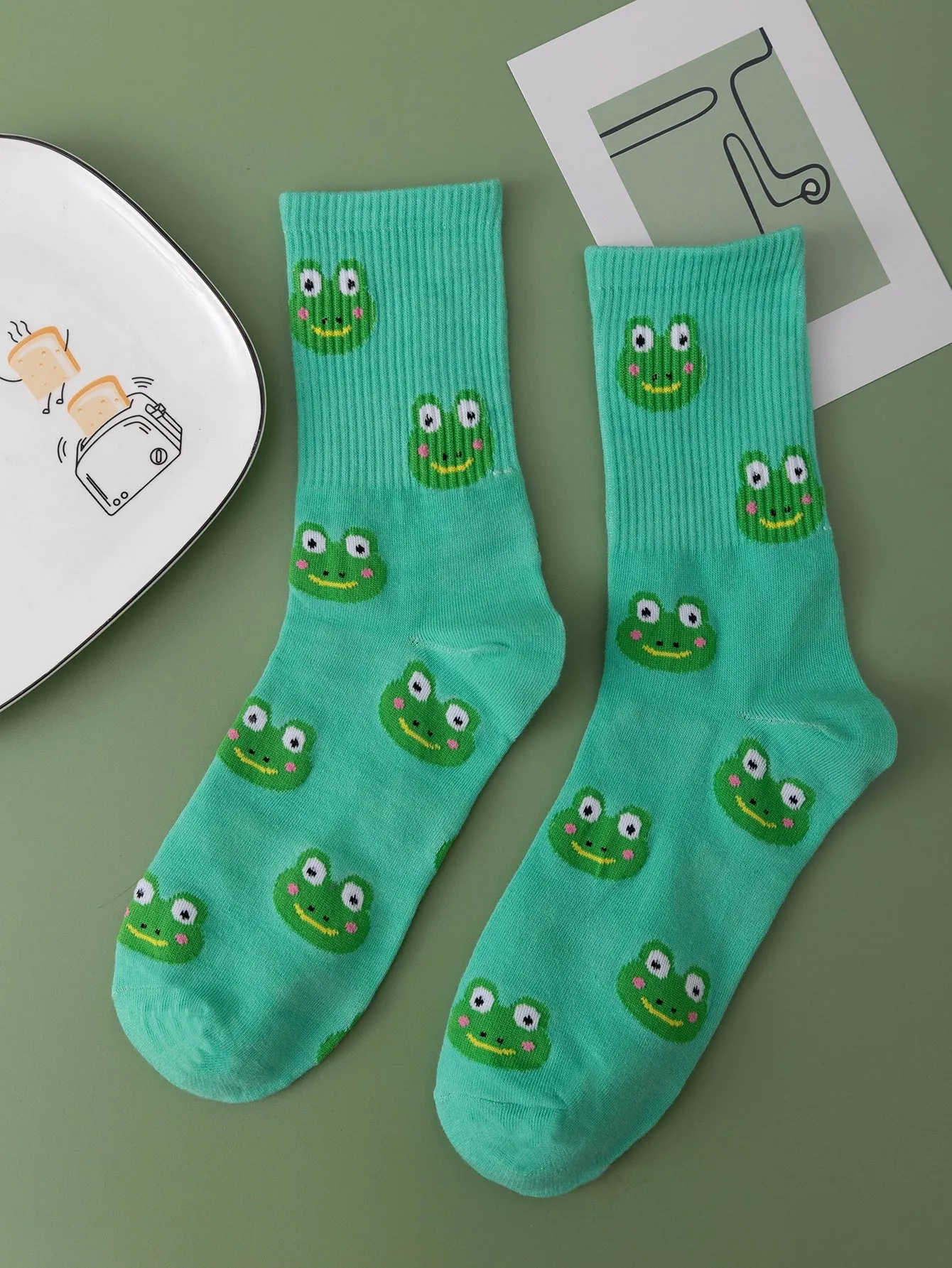 Frog Pattern Crew Socks for Women Fun Socks Funky Socks Novelty Socks