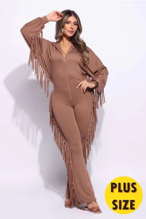 Front Zipper Fringe Jumpsuit