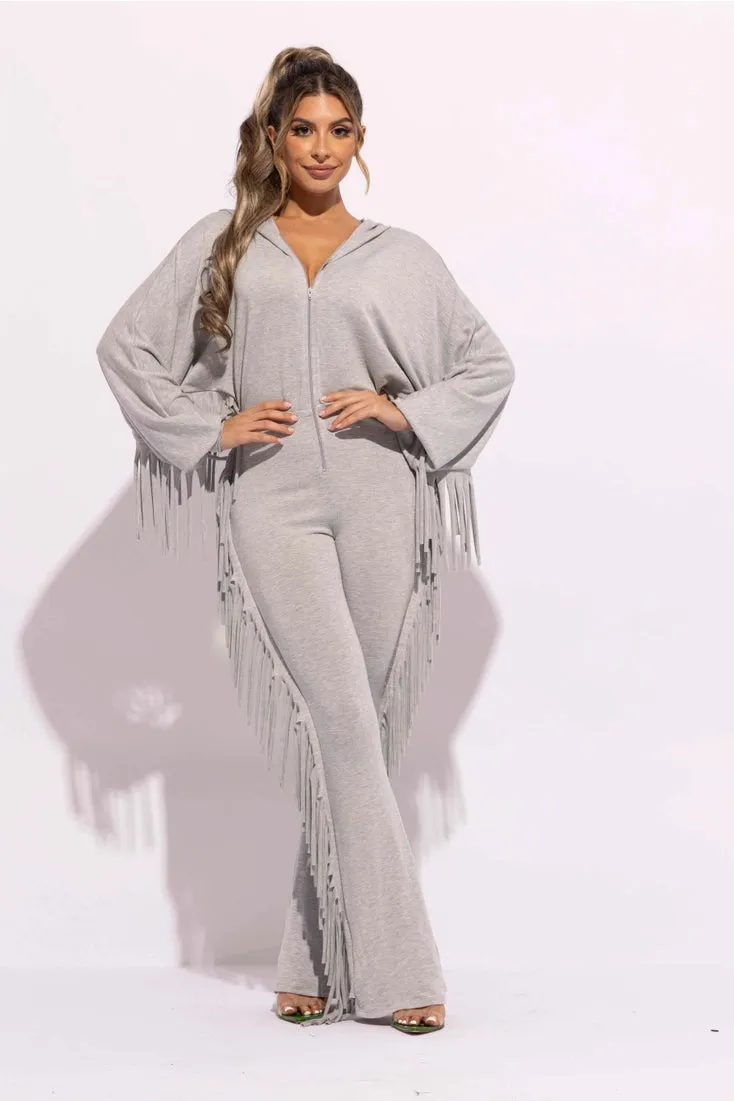 Front Zipper Fringe Jumpsuit