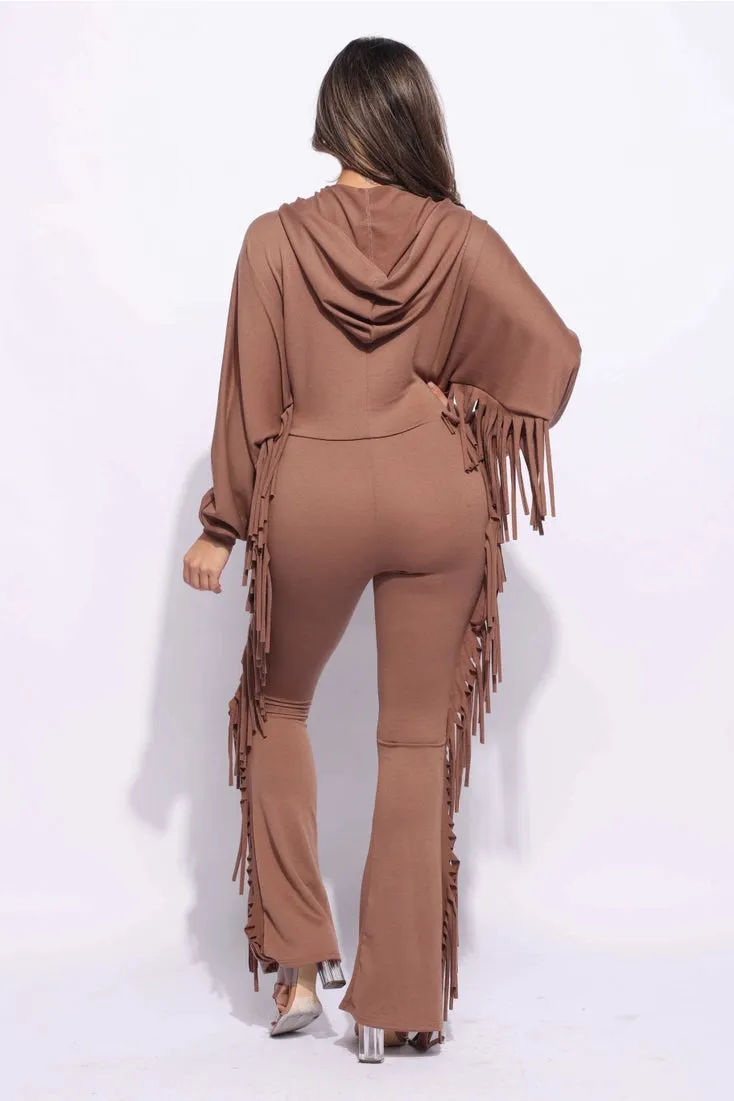 Front Zipper Fringe Jumpsuit