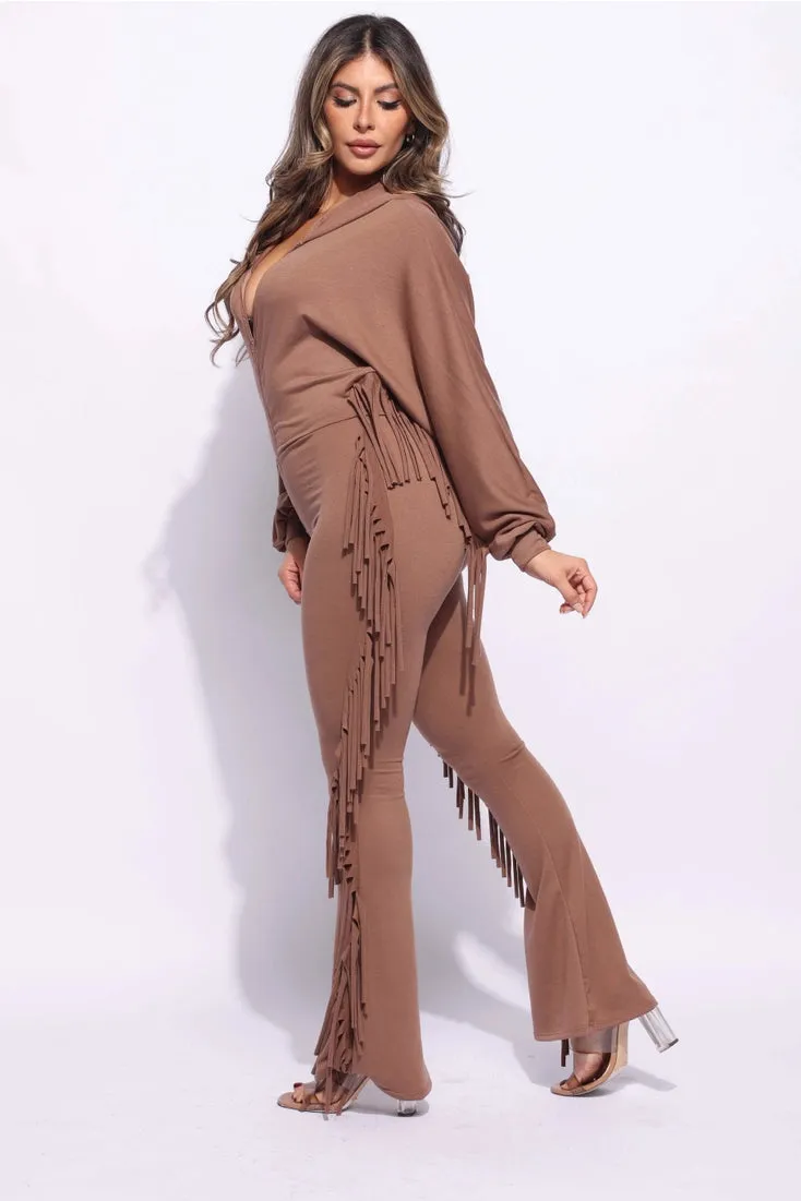 Front Zipper Fringe Jumpsuit