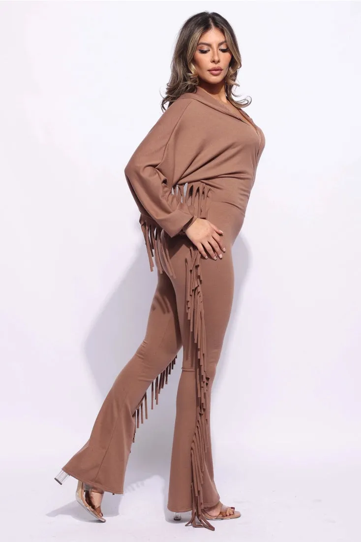 Front Zipper Fringe Jumpsuit